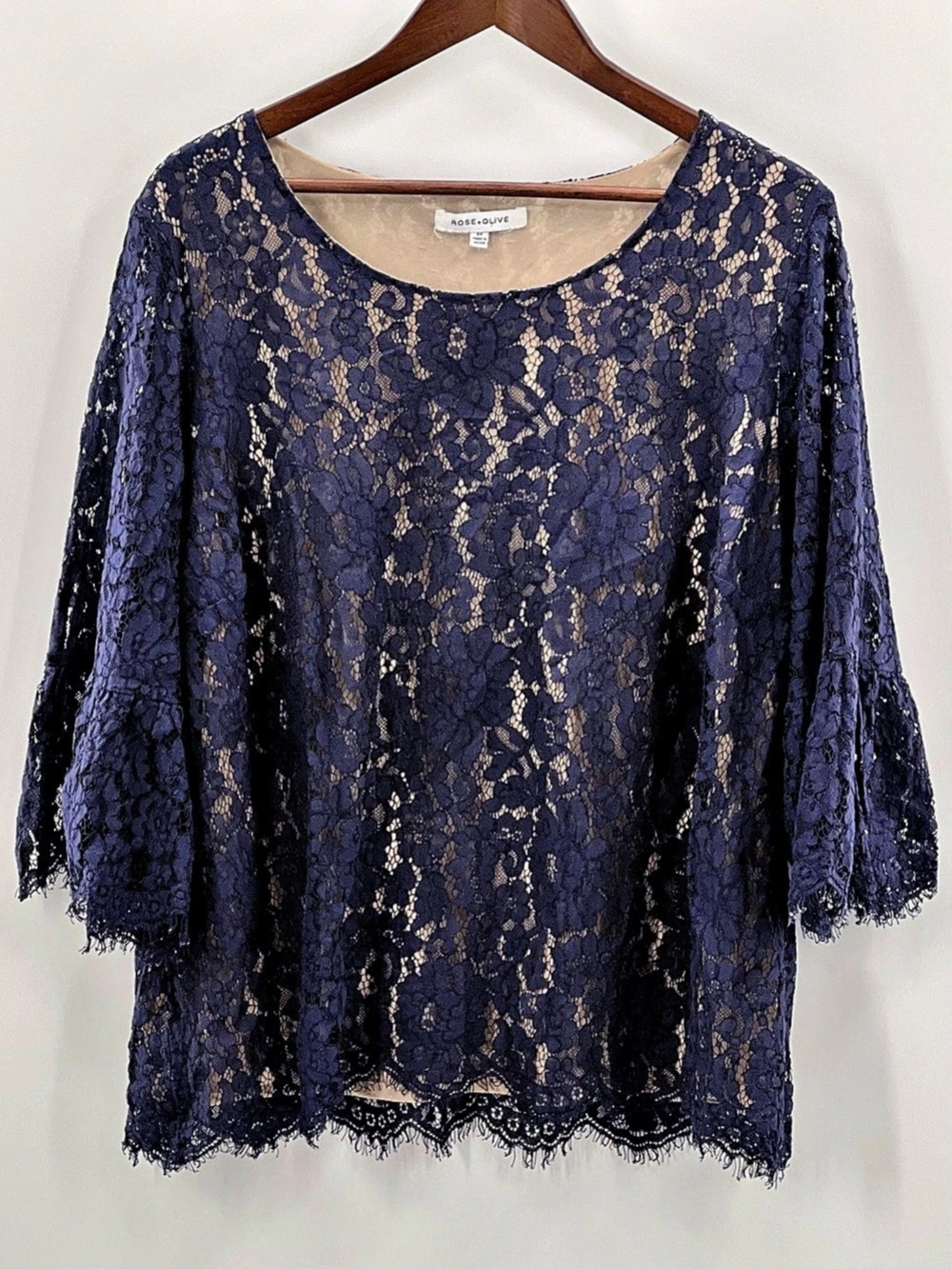 550 ROSE+OLIVE Floral Lace Blouse in Blue & Beige Size 3X